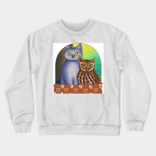 A Cat and An Owl Funny Pet Owner Lovely Designs Crewneck Sweatshirt